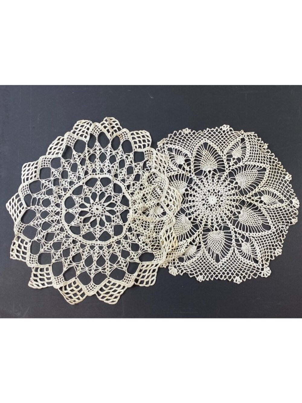 Set Of 2 Vintage Handmade Crochet White Lace Table Star Circle Doilies